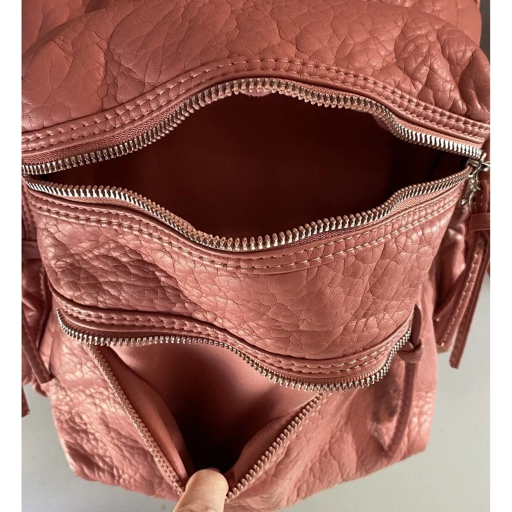 UnderOneSky Womens Super soft Rose Pink Pebbled Backpack Multiple Pocket 12x12x5